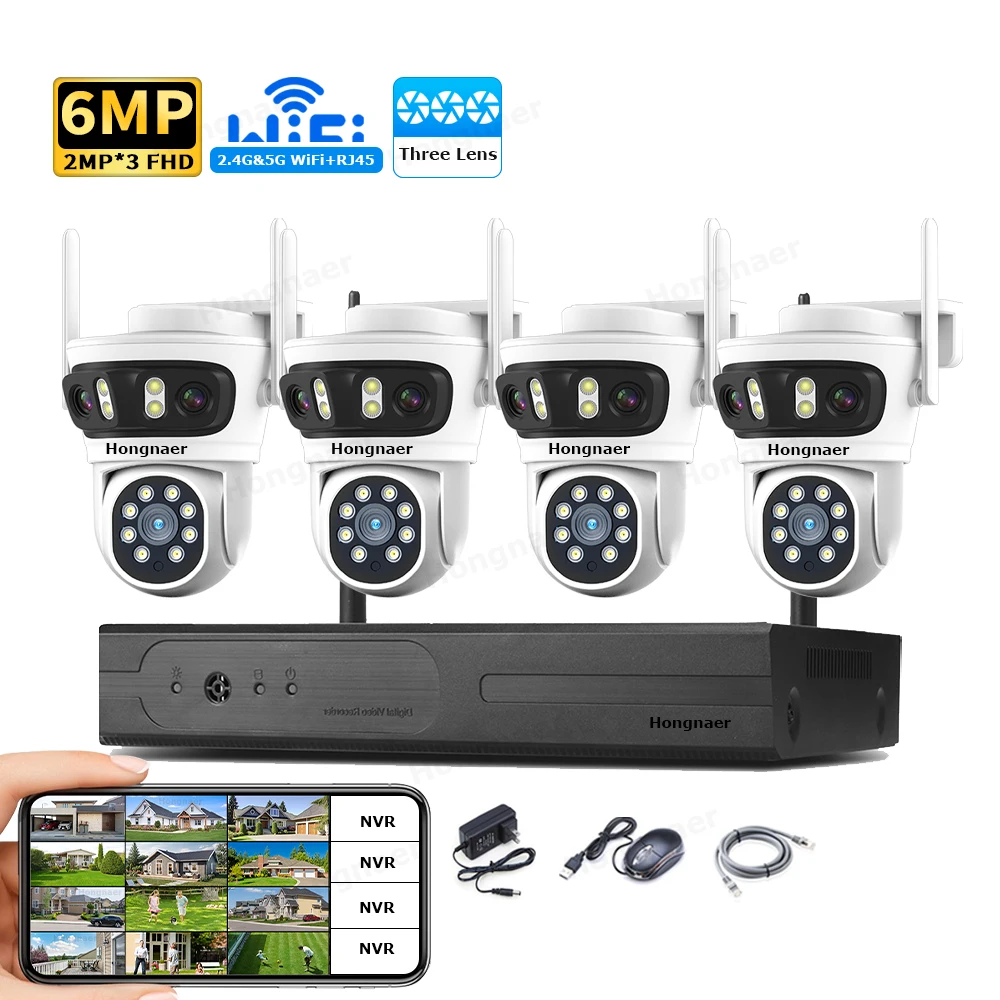 Security Ip Camera - 2026 Hongnaer 6MP 4CH 3 Lens