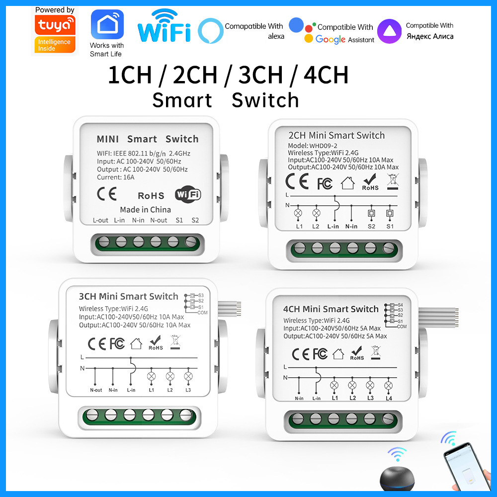 Tuya WiFi Smart Switch 1/2/3/4 - Smart Home Voice Control recension och pris
