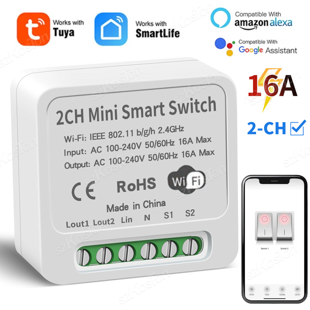 16A Tuya WiFi Smart Switch Mod - Smart Home Voice Control recension och pris